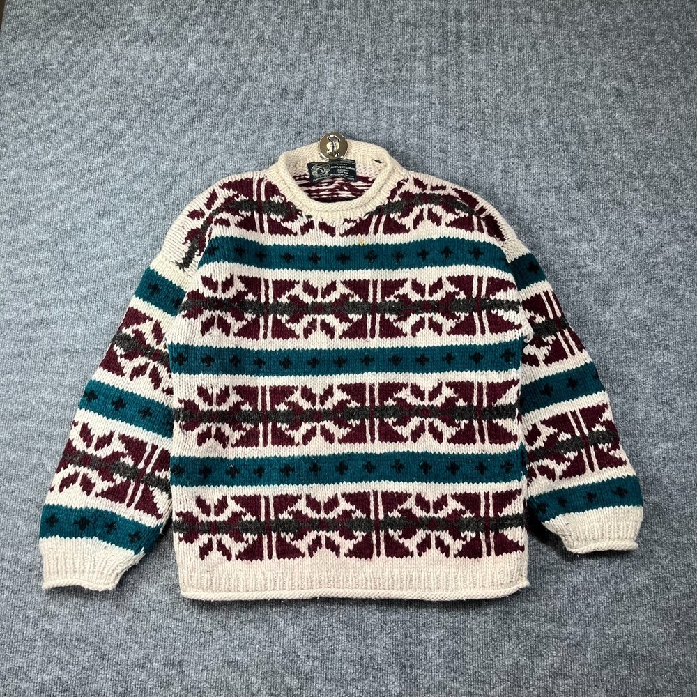 Vintage Native American Sweater Mens Multi Wool Fair Isle Chunky Knit Warm Cozy